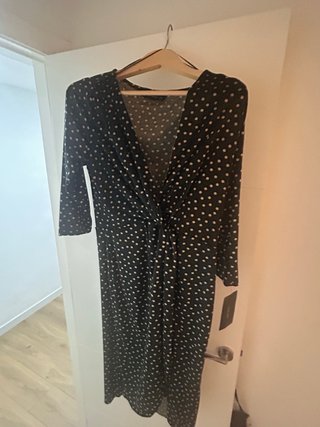 Vestido midi estampado de lunares verde botella