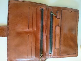 Cartera de piel, de mano, muchos compartimentos