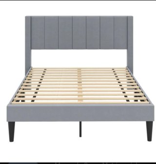 Cama con Cabecero Tapizado Gris