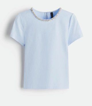 Camiseta Azul Claro con Strass H&M Talla M