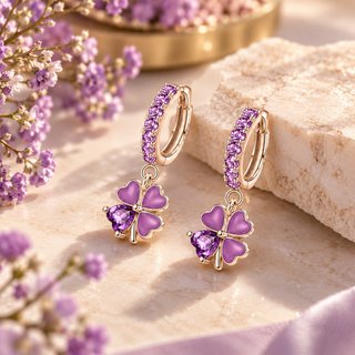 Pendientes de Plata 925 con Trébol Morado