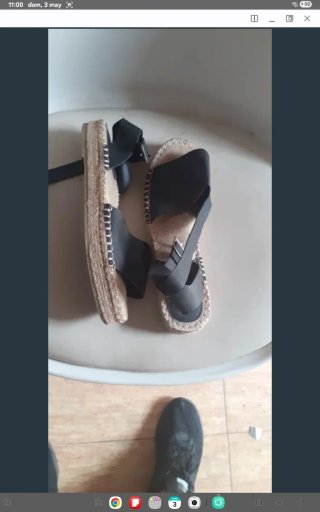 Sandalias Planas de Piel y Esparto Negras