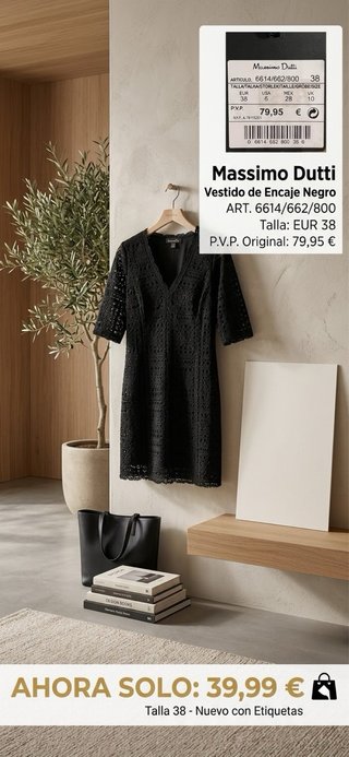 Vestido de Encaje Negro Massimo Dutti