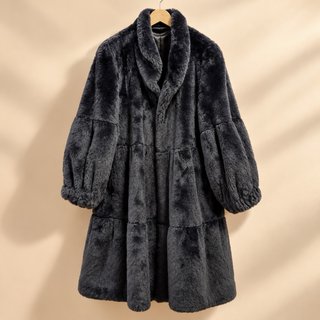 Abrigo largo de pelo sintético azul oscuro T. M