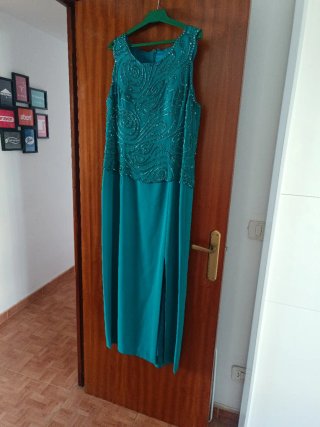 Vestido de fiesta largo color verde azulado