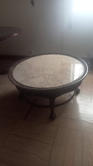 Mesa Baja Redonda de Madera y Mármol