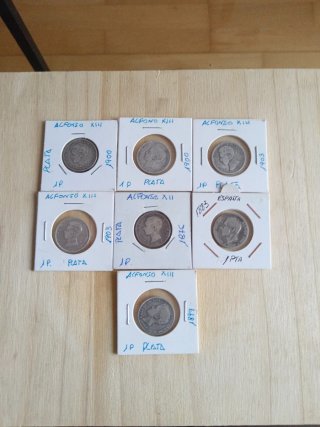 Lote de 7 Monedas de 1 Peseta Alfonso XII y XIII