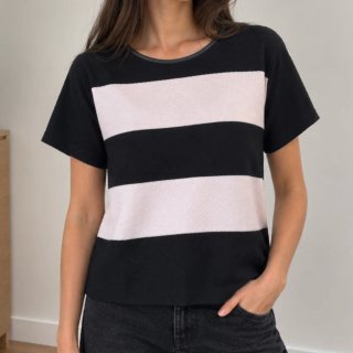 Camiseta Rayas Zara Woman Negra y Crema XS