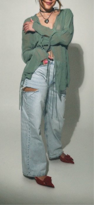 Blusa fina transparente verde