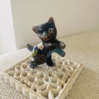 Figura de gato vintage de cloisonné chino