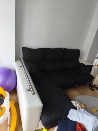 Sofá con Chaiselongue Negro y Blanco