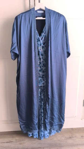 Conjunto vestido Largo Azul + chaqueta larga azul