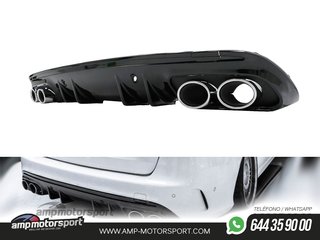 DIFUSOR TRASERO CON COLAS CROMO MERCEDES CLASE C KOMBI/SEDAN W205 NEGRO BRILLO