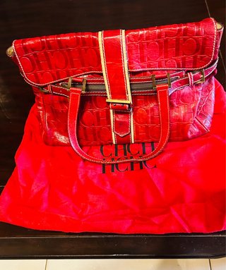 Bolso Carolina Herrera de Piel Rojo Burdeos.