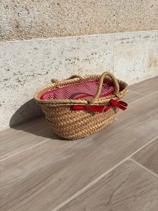 Cesta de Mimbre con Forro de Cuadros