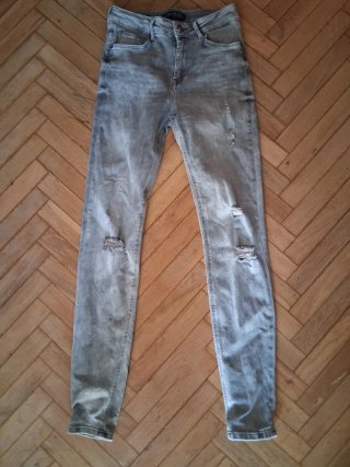 Pantalones Pitillo Super skinny regular waist Gris