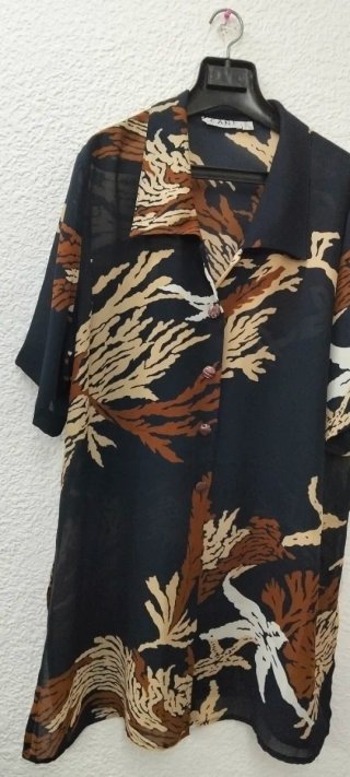 Camisola de Gasa Estampada Azul y Marrón