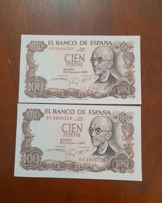 2 Banconote da 100 Pesetas 1970
