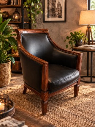 Sillón de Piel y Madera