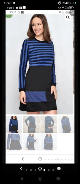 Vestido Algodón Rayas Negro y Azul Talla L