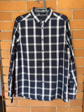 Camisa Calvin Klein Cuadros Azul y Blanco
