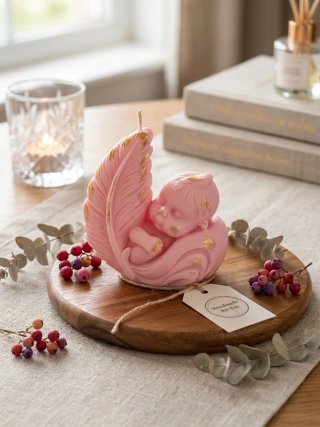Vela decorativa bebé con pluma
