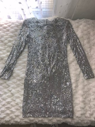 Vestido Mango Lentejuelas Plateadas Talla S
