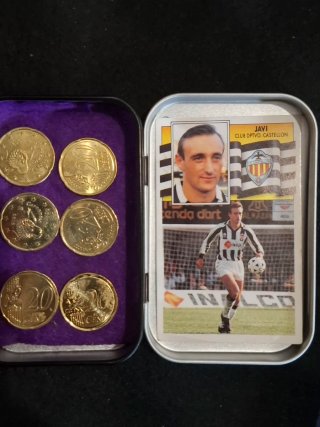 Cromo Javi CD Castellón y Monedas 6 monedas 20 cen