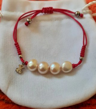 Pulsera Tous Roja Plata y Perlas Cultivadas Nueva