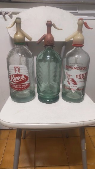3 Sifones Antiguos de Cristal