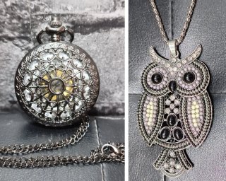 Lote collares con colgante de búho y reloj