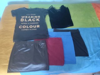 Lote de 6 prendas:  4 faldas, camiseta y blusa