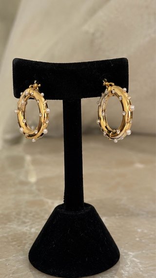 Pendientes de Aros Dorados con Perlas