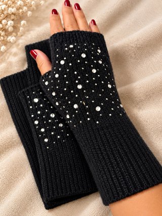 Guantes sin dedos negros con brillos