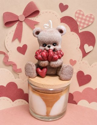 Vela Decorativa Oso con Corazones