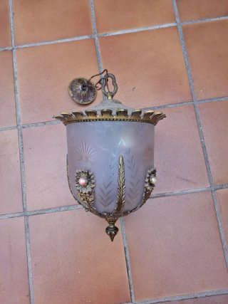 Lámpara Antigua de Bronce y Cristal