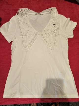 Camiseta Blanca Zara con Cuello Bordado