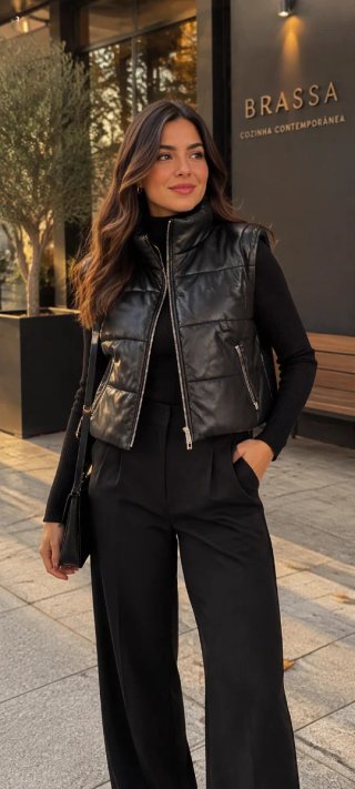 Chaleco Zara Negro Efecto Piel Talla M