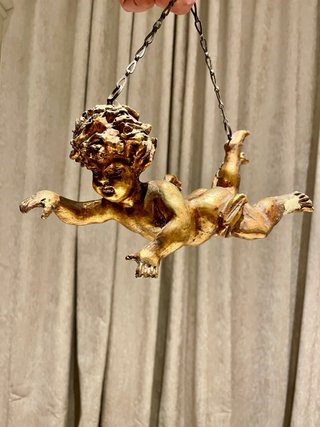 Antigua Escultura Ángel Querubín Pan de Oro