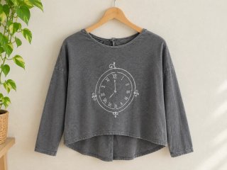 Jersey Gris con Estampado de Reloj