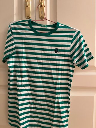 Camiseta Benetton Rayas Blancas y Verdes