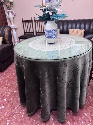 Mesa camilla redonda con cristal y enagua