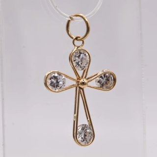 Cruz de oro 18k con piedras blancas