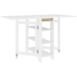 Mesa Cocina Plegable con Ruedas y Estantes Blanca