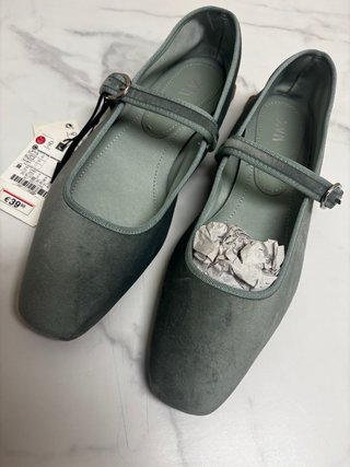 Manoletinas Zara Verde Talla 38