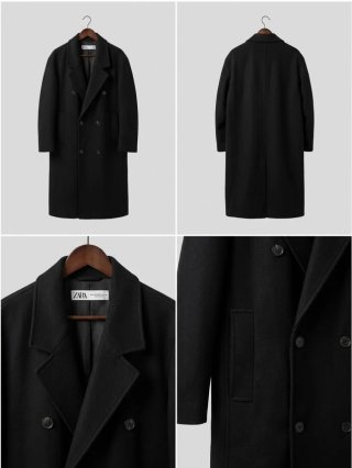 Abrigo largo cruzado de lana negro Zara