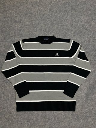 Jersey Fred Perry Vintage Negro Gris L Hombre
