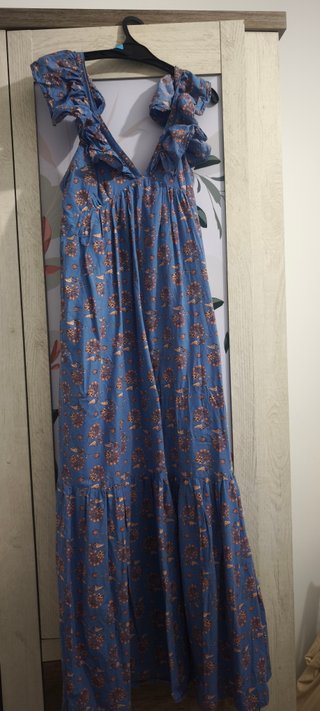 Vestido largo azul estampado