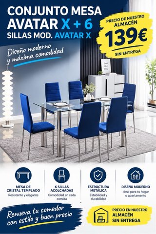Conjunto Mesa de Cristal y 6 Sillas Avatar X