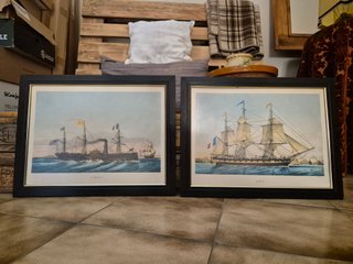 Pareja de cuadros de barcos antiguos